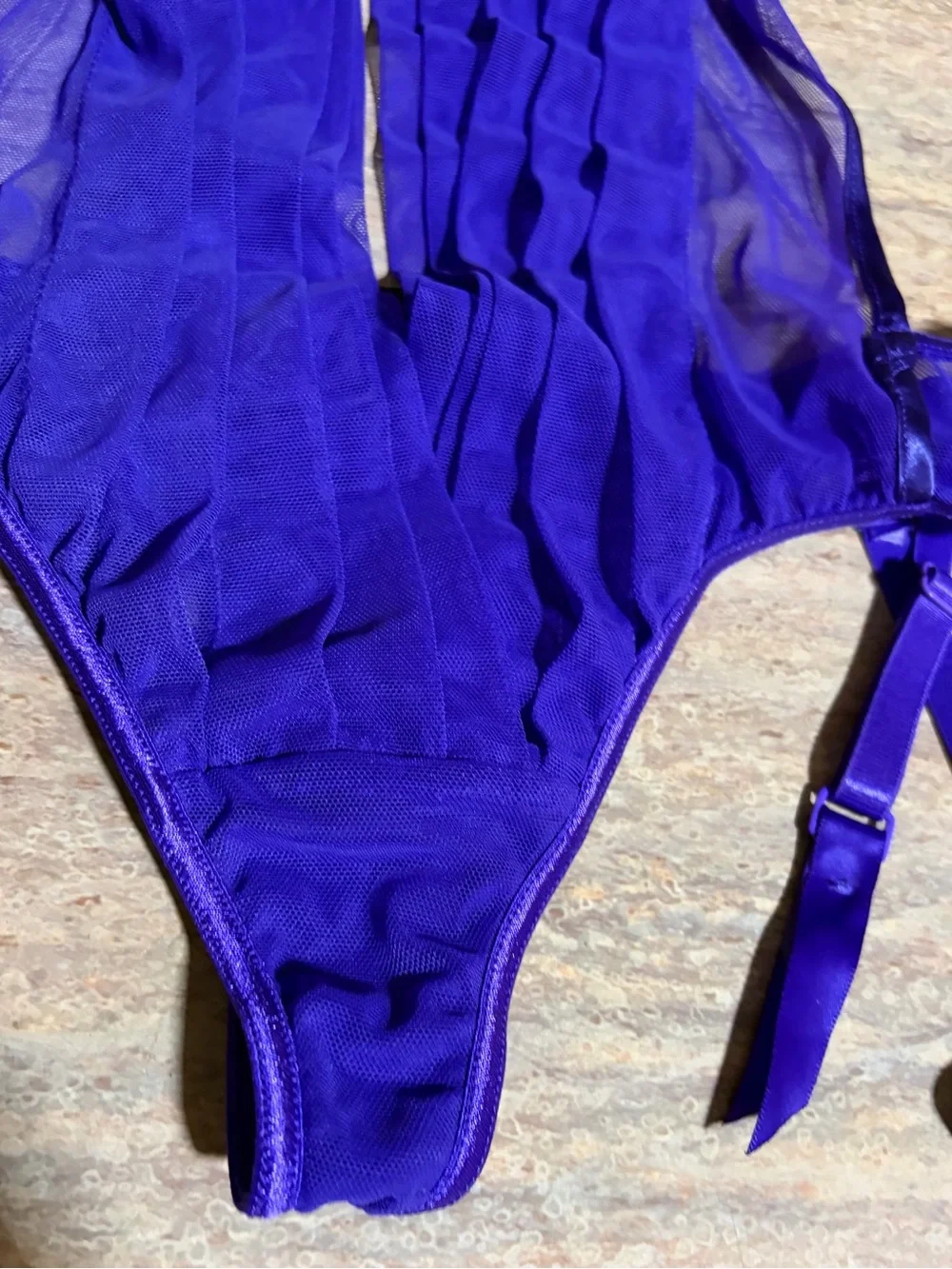 NWT Frederick’s of Hollywood Seduction Purple Halter Sexy Bodysuit & garter